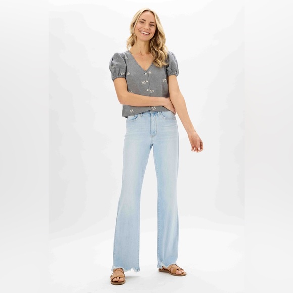 New judy blue high waist destroy hem straight leg jeans light wash JB82445REG LT - Picture 7 of 16